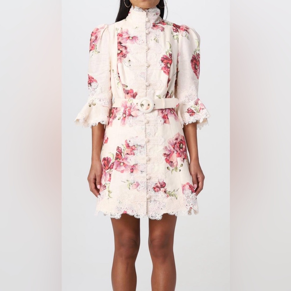 Zimmermann High Tide Applique mini dress in a cream poppy floral